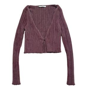 Et Clet Fuzzy Brown Sweater One Button Brown Cardigan Women’s Size Medium